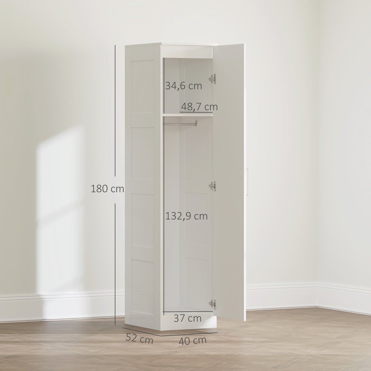 HOMCOM Kleiderschrank Mehrzweckschrank mit Kleiderstange, Regal, Soft-Close-Tür 40 x 52 x 180 cm Weiß