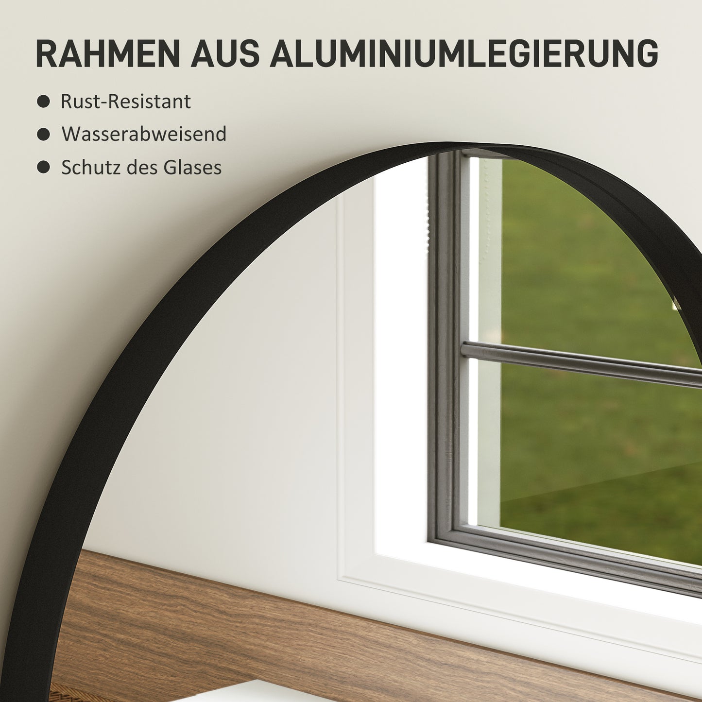 HOMCOM Gebogener Badezimmerspiegel, 50 x 70 cm, Bad-Spiegel mit Aluminium-Rahmen, Deko-Spiegel, Küche, Schwarz