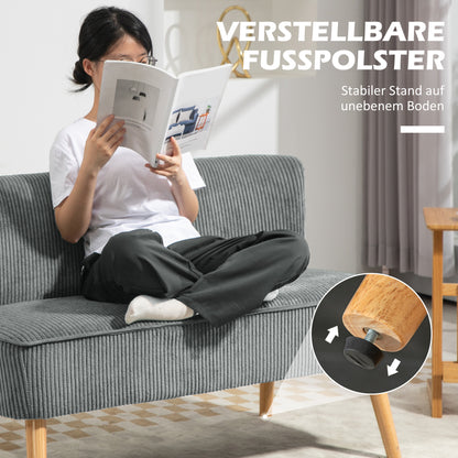 HOMCOM 2-Sitzer Polstersofa, Holz, Samtartiges Polyester, Schaumstoff, 117 x 56,5 x 77 cm, Grau