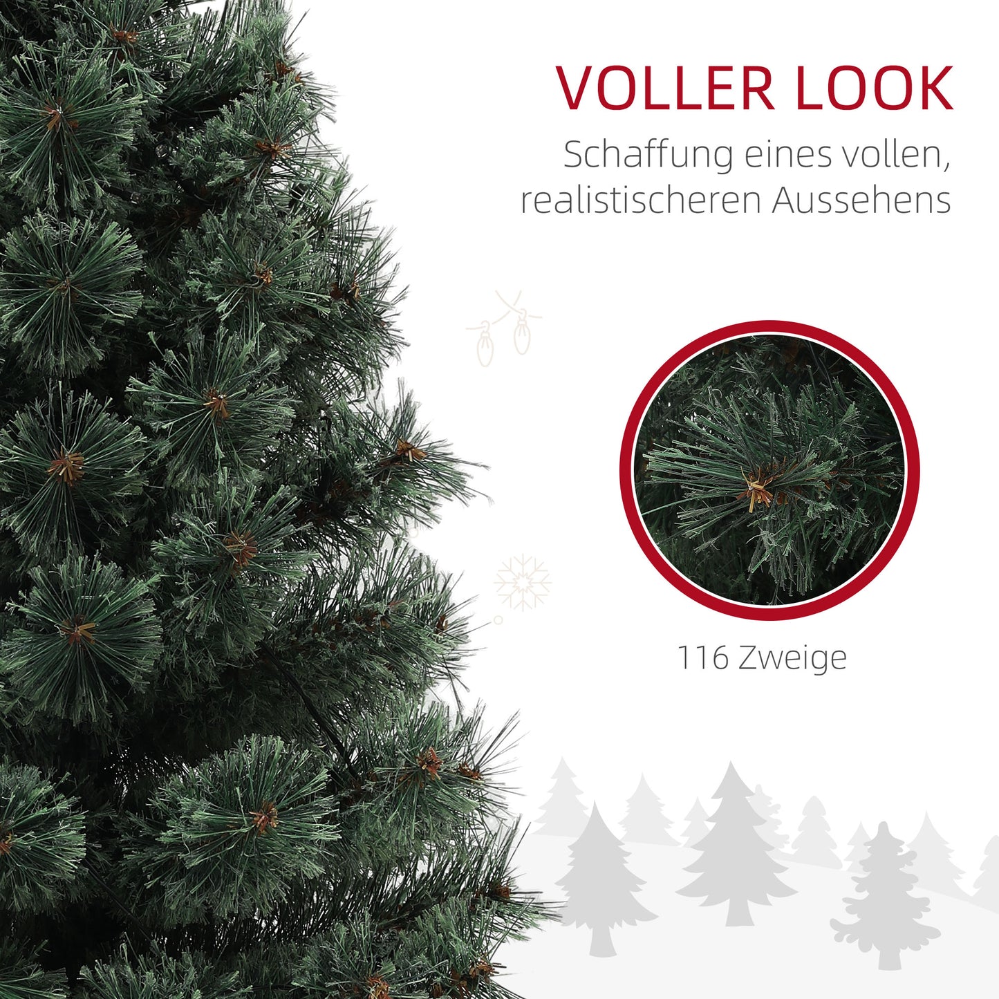 HOMCOM Weihnachtsbaum, naturgetreue Erscheinung, integrierte LEDs, dimmbar, 8 Modi, 45 x 90 cm, Grün