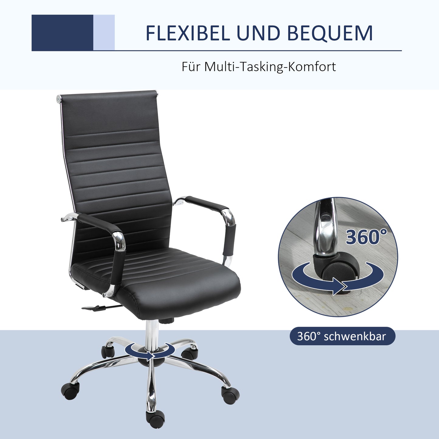 Vinsetto Bürostuhl ergonomisk Schreibtischstuhl med Wippfunktion Chefsessel höhenverstellbarer Drehstuhl gepolstert Konstledare Schaumstoff Schwarz 54 x 62 x 104-114 cm