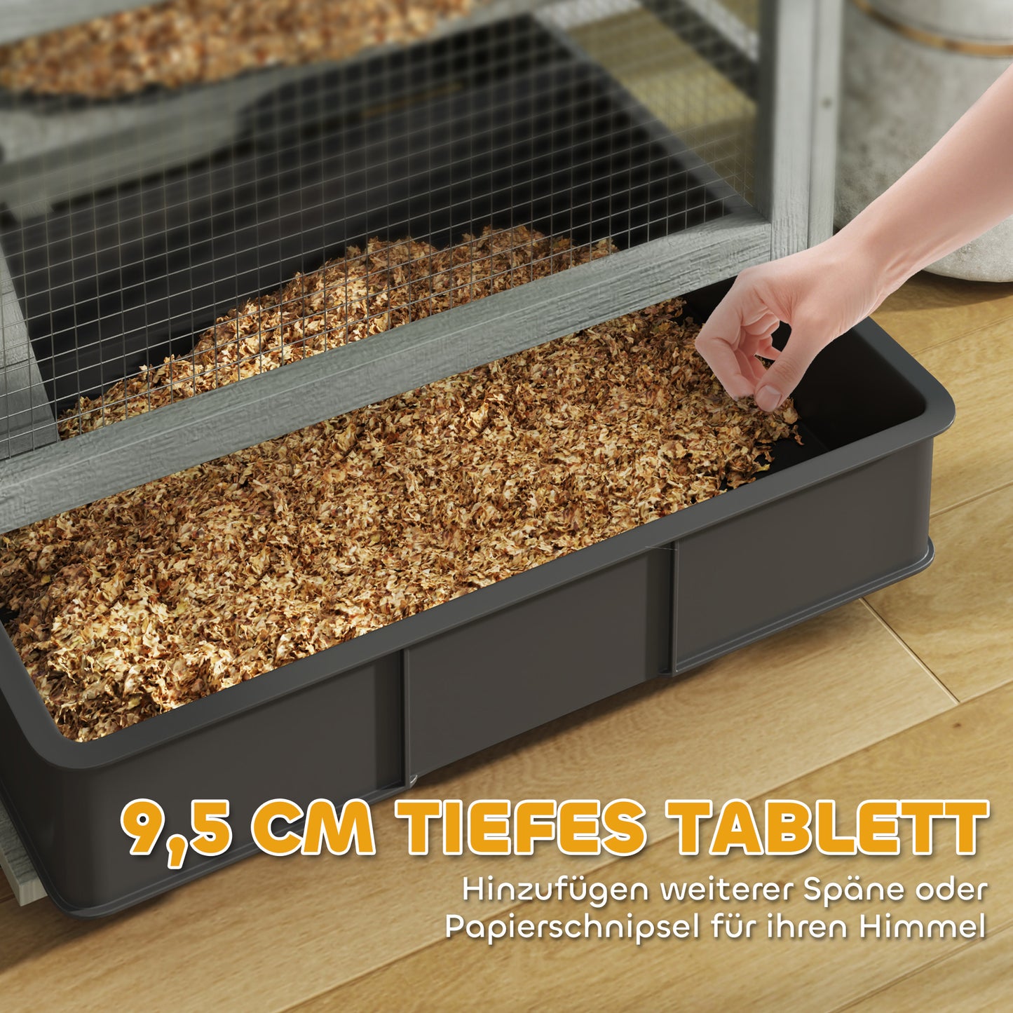 PawHut 4-stufiger Hamsterkäfig aus Holz, mit Hütten, Wippe, Futterschalen, Rampen, Rollen, 65 x 45 x 109 cm, Grau