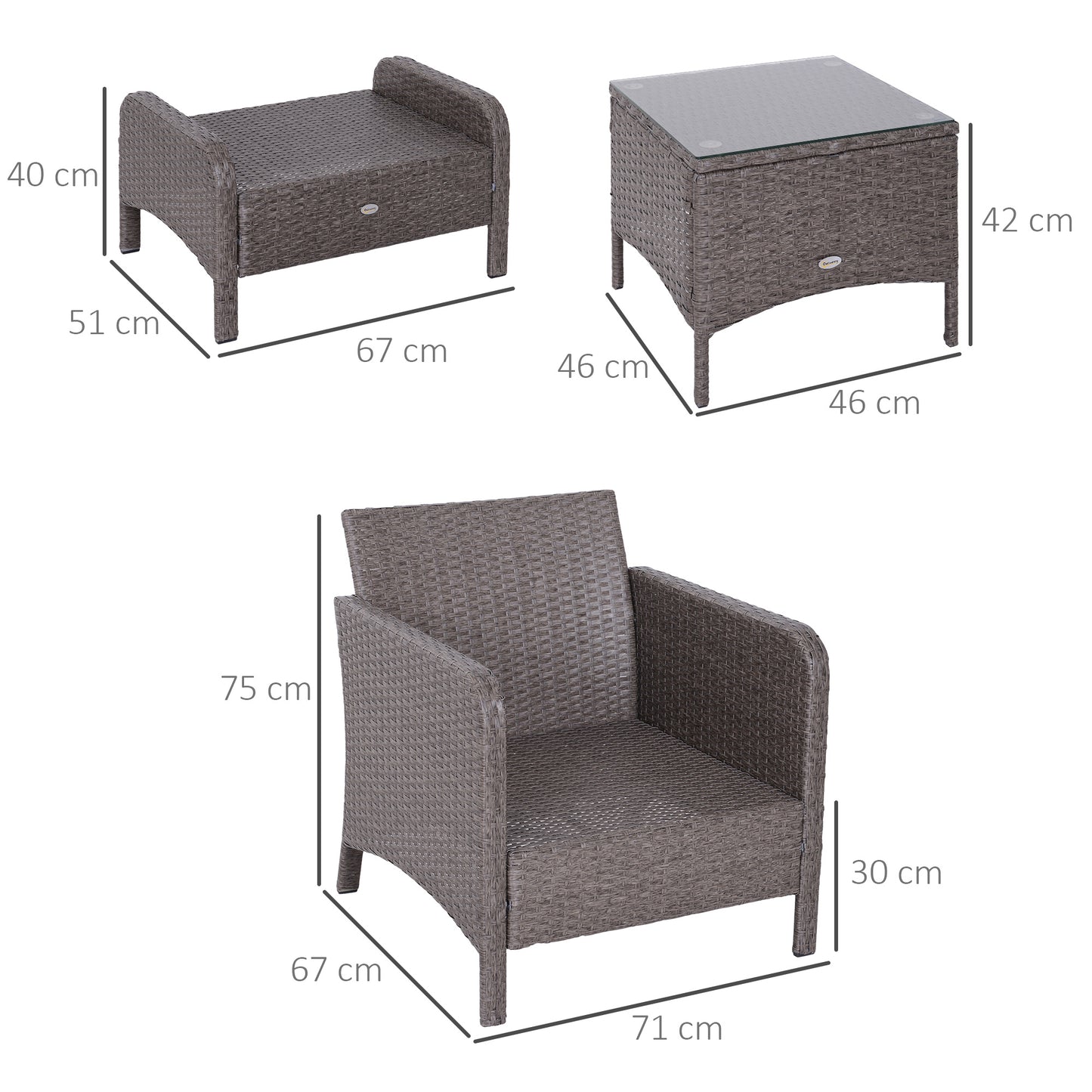Outsunny 5-tlg. Polyrattan Gartenmöbel Sitzgruppe Gartenset Sofagarnitur Garnitur Lounge mit Kissen Dunkelgrau 2 x Sessel 1 x Couchtisch 2 x Hocker