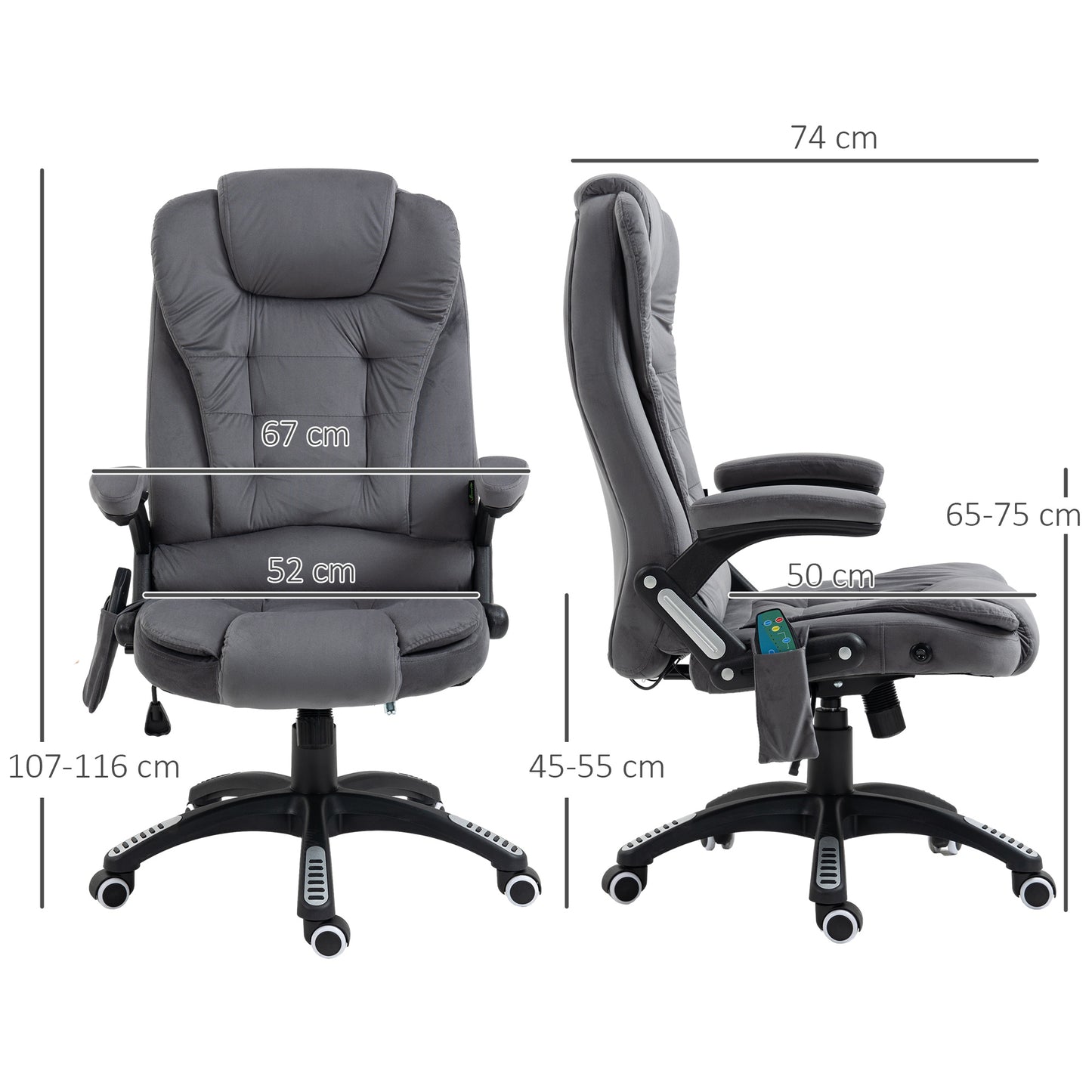Vinsetto Bürostuhl mit Massage- & Wärmefunktion, ergonomisch, höhenverstellbar, Dunkelgrau