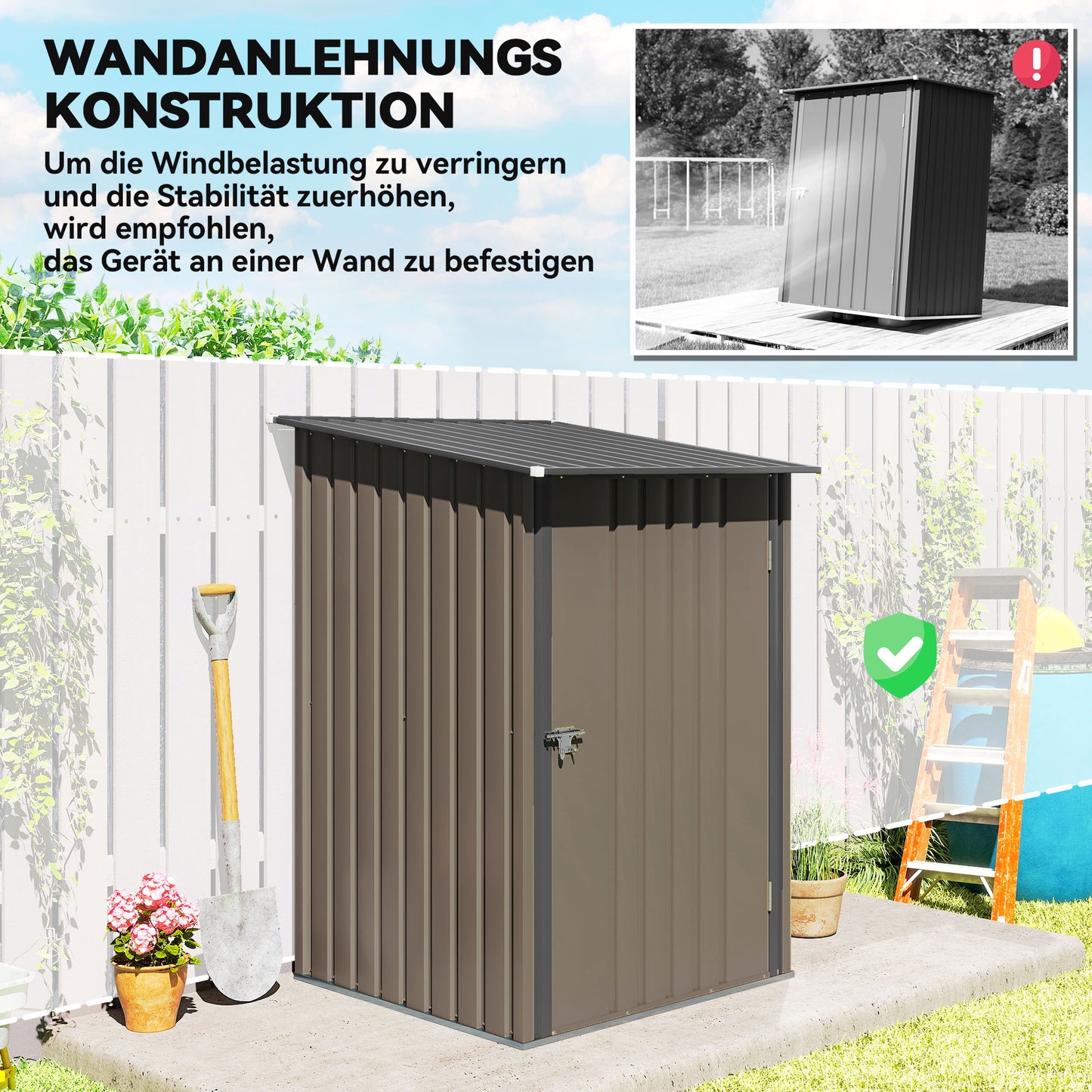 Outsunny Geräteschuppen aus Stahl 100 x 103 x 160 cm Braun