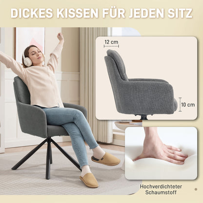 HOMCOM Gepolsterter Esszimmerstuhl, Küchenstuhl mit dicker Polsterung, Armlehnen, Metallbeine, Grau