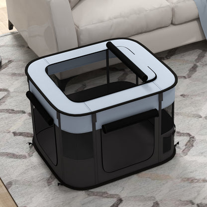 PawHut Spielgehege für Haustiere, faltbar, mit Aufbewahrungstasche, für Welpen und Kätzchen, drinnen und draußen, Grau