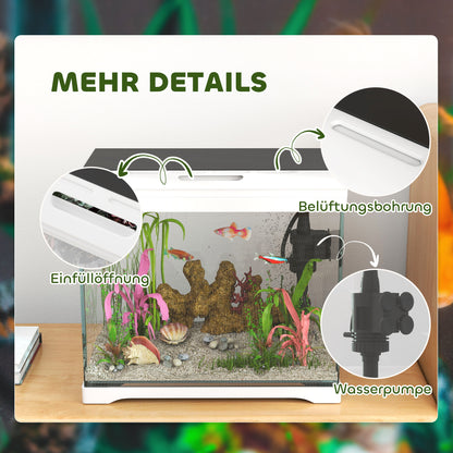PawHut Aquarium, 17 L Tropenfischaquarium, Leichte Pflege, klar Sicht, med LED-ljus, 35L x 21B x 31H cm, Weiß+Schwarz
