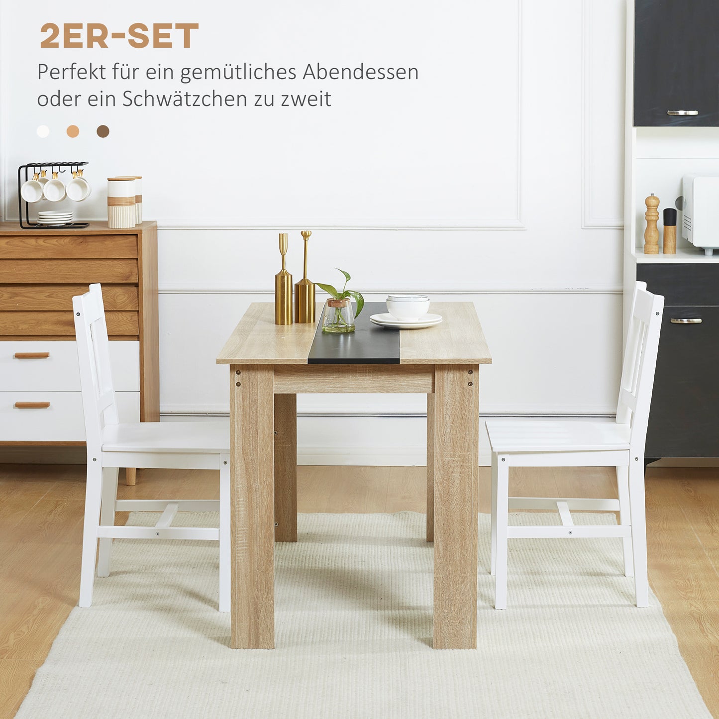 HOMCOM 2er-Set Esszimmerstühle Küchenstühle Stühle, Massivholz, 41 cm x 46,5 cm x 85,5 cm, Weiß