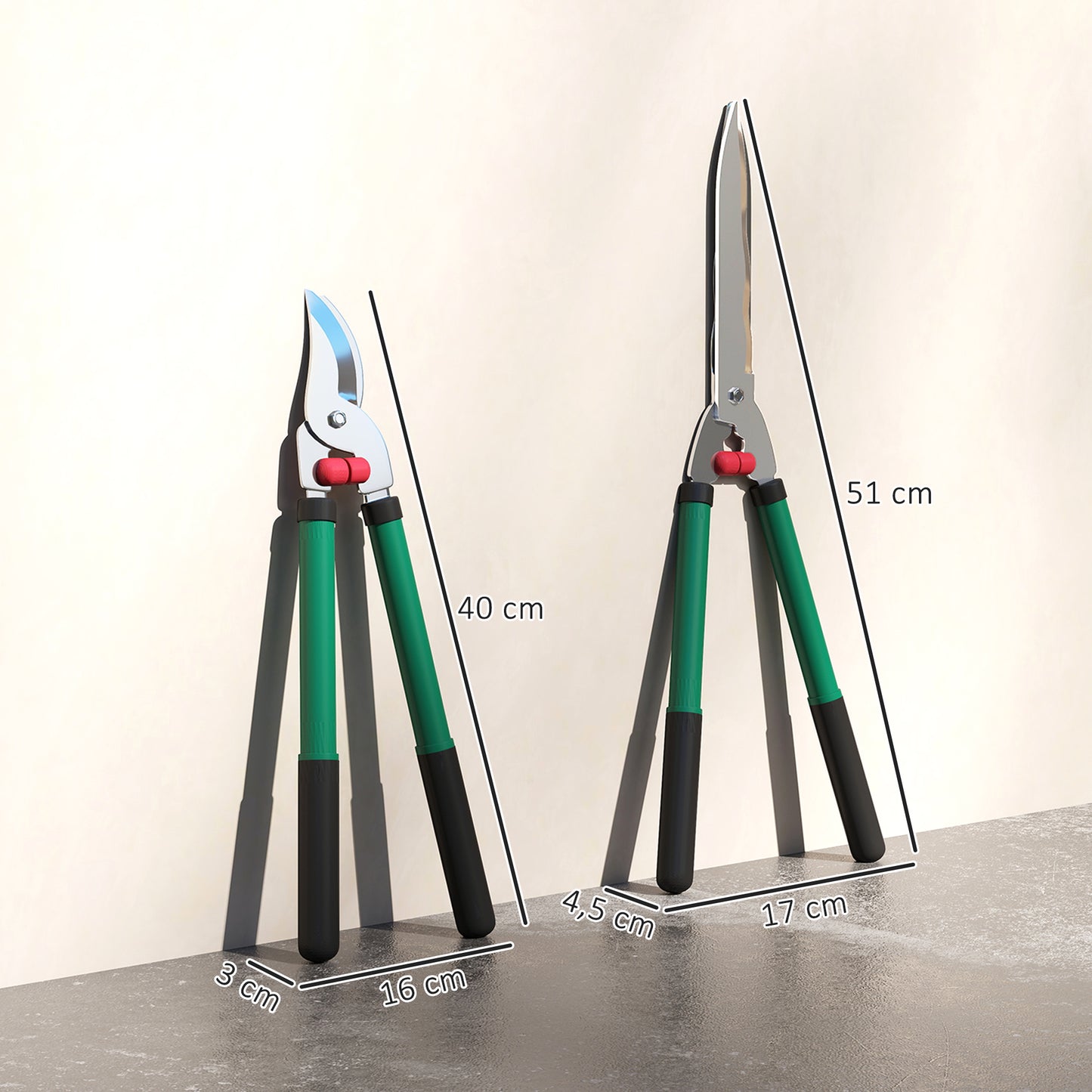 Outsunny Gartenschere Set 2-teilig Messerlänge 40 cm Astschere mit antihaftbeschichtete Metallklingen