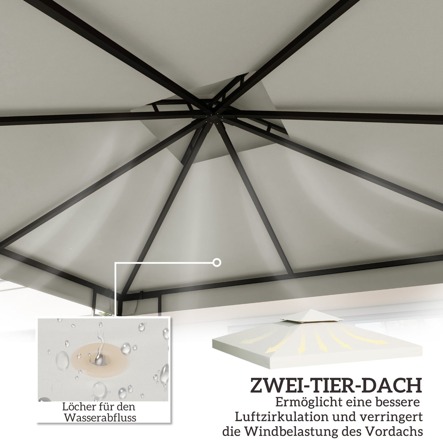 Outsunny Ersatzdach für Pavillon 3x3m wasserabweisend Pavillondach für Metallpavillon Pavillon Ersatzdach Gartenpavillon Partyzelt Gartenzelt Polyester Cremeweiß