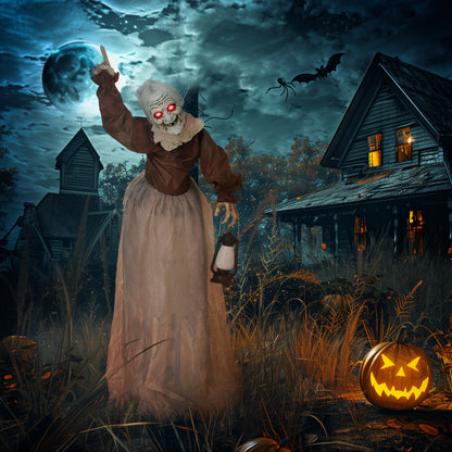 Outsunny 150 cm Halloween Dekoration Halloween Hexe mit LED-Lichter, Soundfunktion verstellbare Arme, Kopf