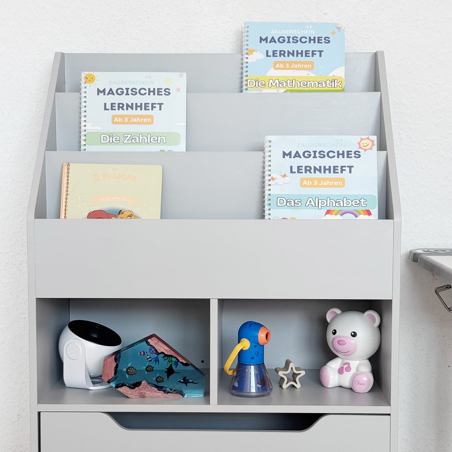 HOMCOM Kinderregal mit Schublade, Bücherregal mit Fächern, 60 x 29,9 x 90 cm, Grau