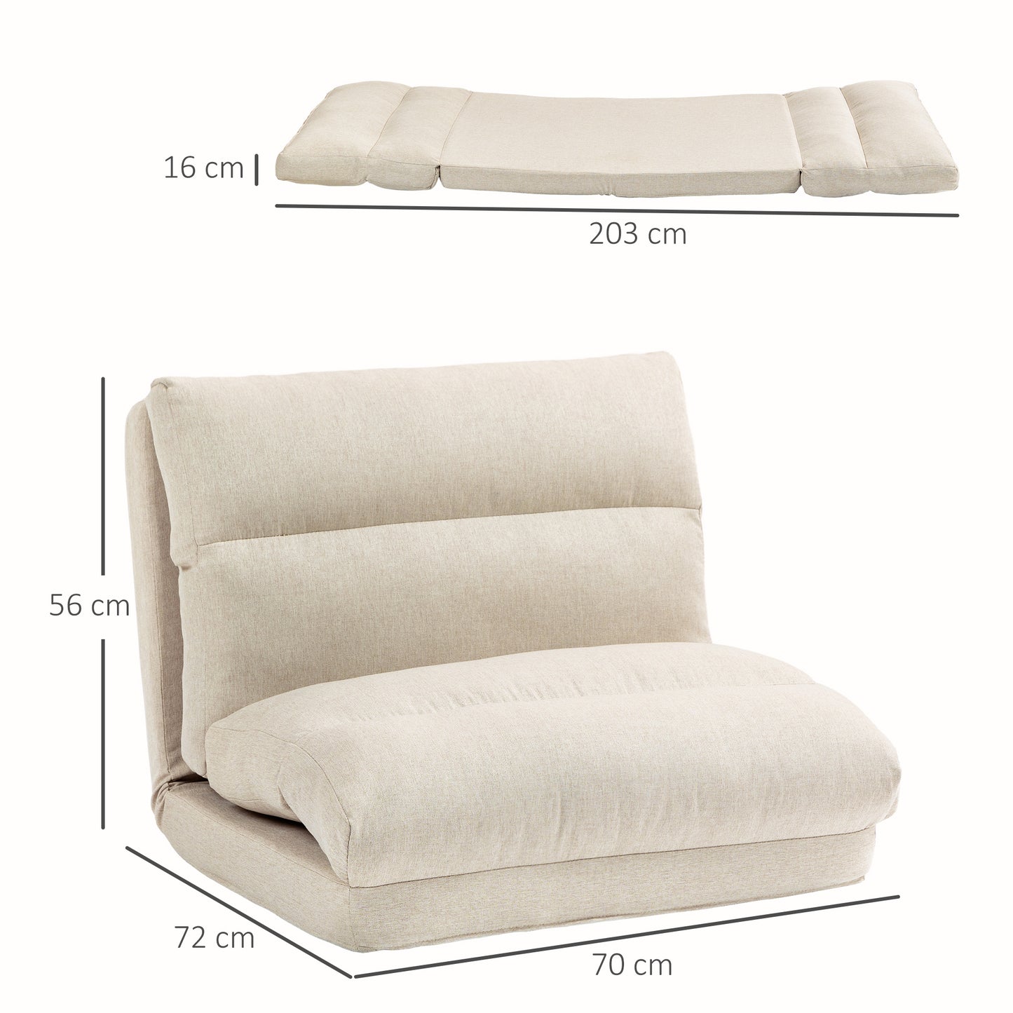 HOMCOM Sitzsack mit Bettfunktion, neigbare Lehne, klappbar, bis 120kg, 70 x 72 x 56 cm, Beige