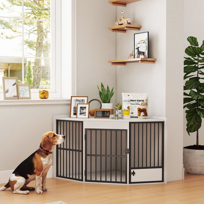 PawHut Hundebox, Aufenthaltsbox för små och mittelgroße Hunde, Haustierbox, Fütterungstür, MDF, Metall, Weiß