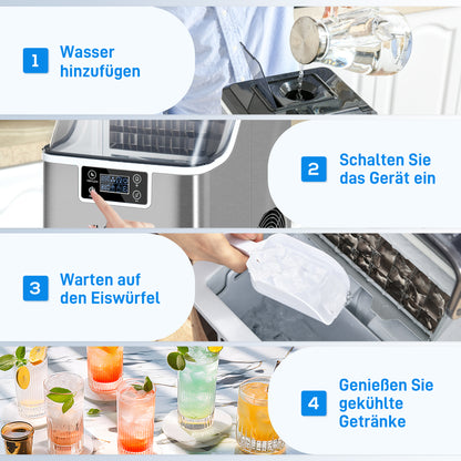 HOMCOM Eiswürfelmaschine Eiswürfelspender Ice-Maker 20kg/24h 2,3L Eiswürfelbereiter mit 3,2 L Wassertank, Silber