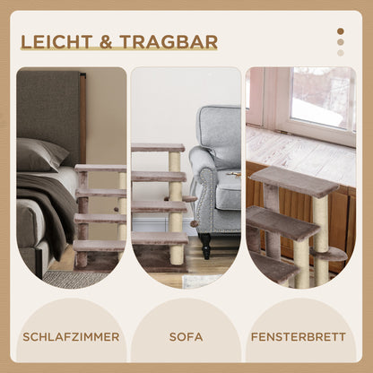 PawHut Haustiertreppe, Kratzbaum, 4-stufig, für Tiere bis 5 kg, 60x40x64cm, Braun