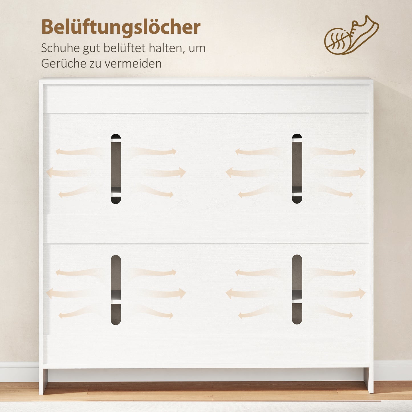 HOMCOM Schuhschrank mit 10 Regalen für 25-30 Schuh-Paare, Lüftungslöcher, Soft-Close-Türen, Holz, Weiß