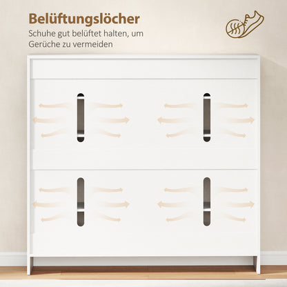 HOMCOM Schuhschrank mit 10 Regalen für 25-30 Schuh-Paare, Lüftungslöcher, Soft-Close-Türen, Holz, Weiß
