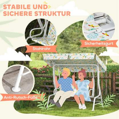 AIYAPLAY Hollywoodschaukel für Kinder, Stahlrahmen, 2-Sitzer, 60 kg belastbar, Weiß