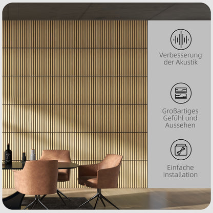 HOMCOM Akustikpaneel, Schallabsorption, DIY Lamellenwand, MDF & Polyester, einfache Installation, Eiche