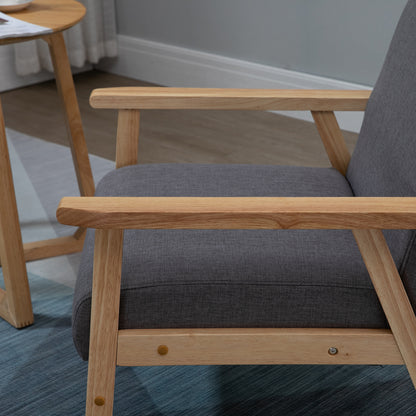 HOMCOM Sessel im Skandi-Design, Akzentsessel, Massivholz, Leinenoptik, 64 cm x 70 cm x 72 cm, Grau + Natur