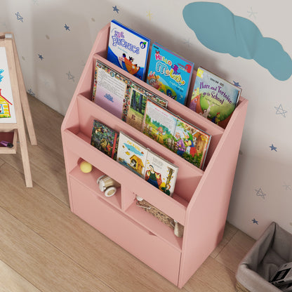 HOMCOM Kinderregal mit Schublade, Bücherregal mit Fächern, 60 x 29,9 x 90 cm, Rosa