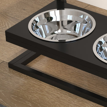 PawHut Futterstation Erhöhte Futternäpfe Fressnäpfe, Futternäpfe aus Edelstahl, 40,5 x 22 x 39 cm, Schwarz + Silber