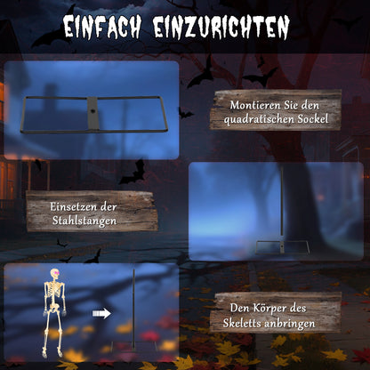 Outsunny Skelett-Figur, Halloween-Dekoration, bewegliche Arme und Beine, Geräusch-Aktivierung, leuchtende Augen, Batteriebetrieb, 152 cm, Metall, Kunststoff, Gelb
