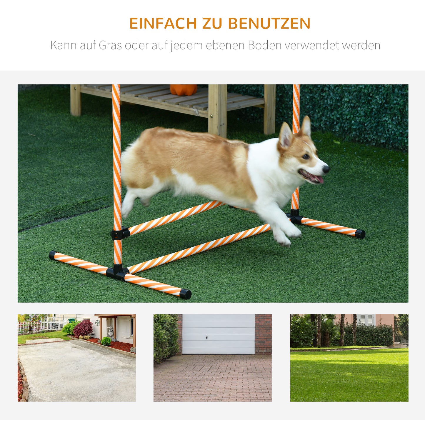 PawHut Agility Set Hunde, 6tlg. Agility-Ausrüstungs-Set mit Flechtstangen, Pfeife, Hundetraining Zubehör mit Tragetasche, für Park, Garten, Orange