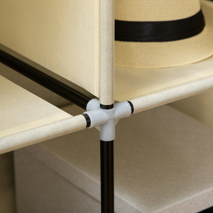 HOMCOM Schrank aus Stoff, Aufbewahrungslösung, 8 Regale, 2 Kleiderstangen, Cremeweiß