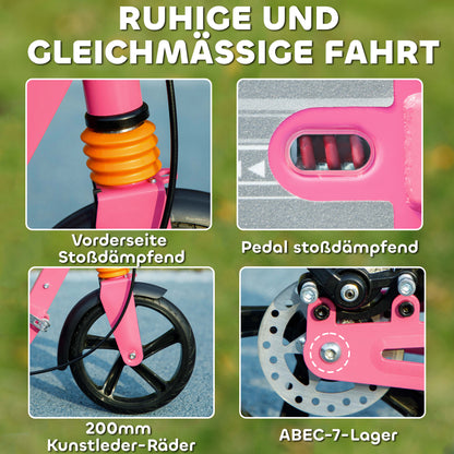 AIYAPLAY Roller Kinder Scooter mit verstellbaren Griffen klappbarer Kinderroller für Kinder 6-12 Jahre 94 x 36 x 88-103 cm Rosa
