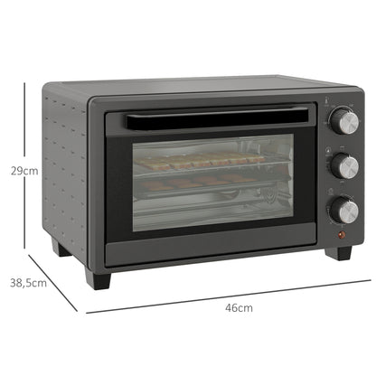 HOMCOM Minibackofen, 21 L Toasterofen mit 1 Drahtgestell und 1 Backblech, 3 Kochmodi, 100 °C-230 °C, Edelstahl, Glas, Grau