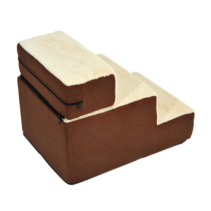 PawHut Haustiertreppe Hundetreppe Katzentreppe 3 Stufen für Katzen und Hunde Plüsch Beige 54 x 40 x 39cm
