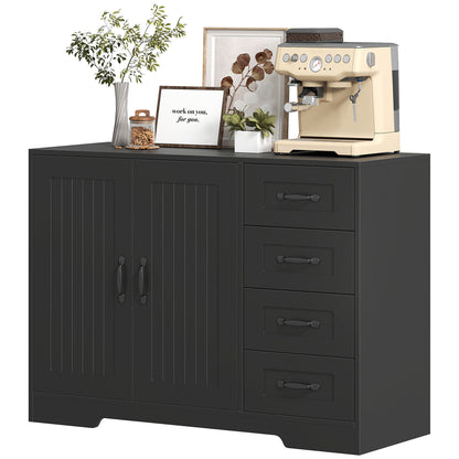 HOMCOM Sideboard, Kommode, moderner Stil, 4 Schubladen, 1 Schrank, 105 x 40 x 76 cm, Schwarz