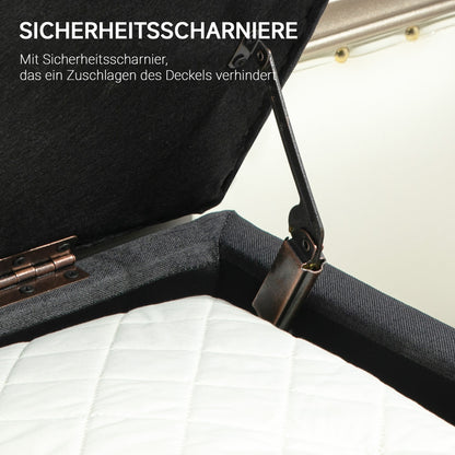 HOMCOM Polsterbank mit Stauraum, Bettbank in Leinenoptik, Kautschukholz, 110 x 39 x 45 cm, Dunkelgrau