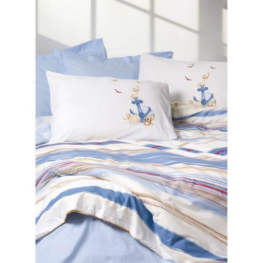 Bedding set - 1 duvet cover 220 x 240 cm + 2 pillowcases 60 x 60 cm - 100% cotton - Blue