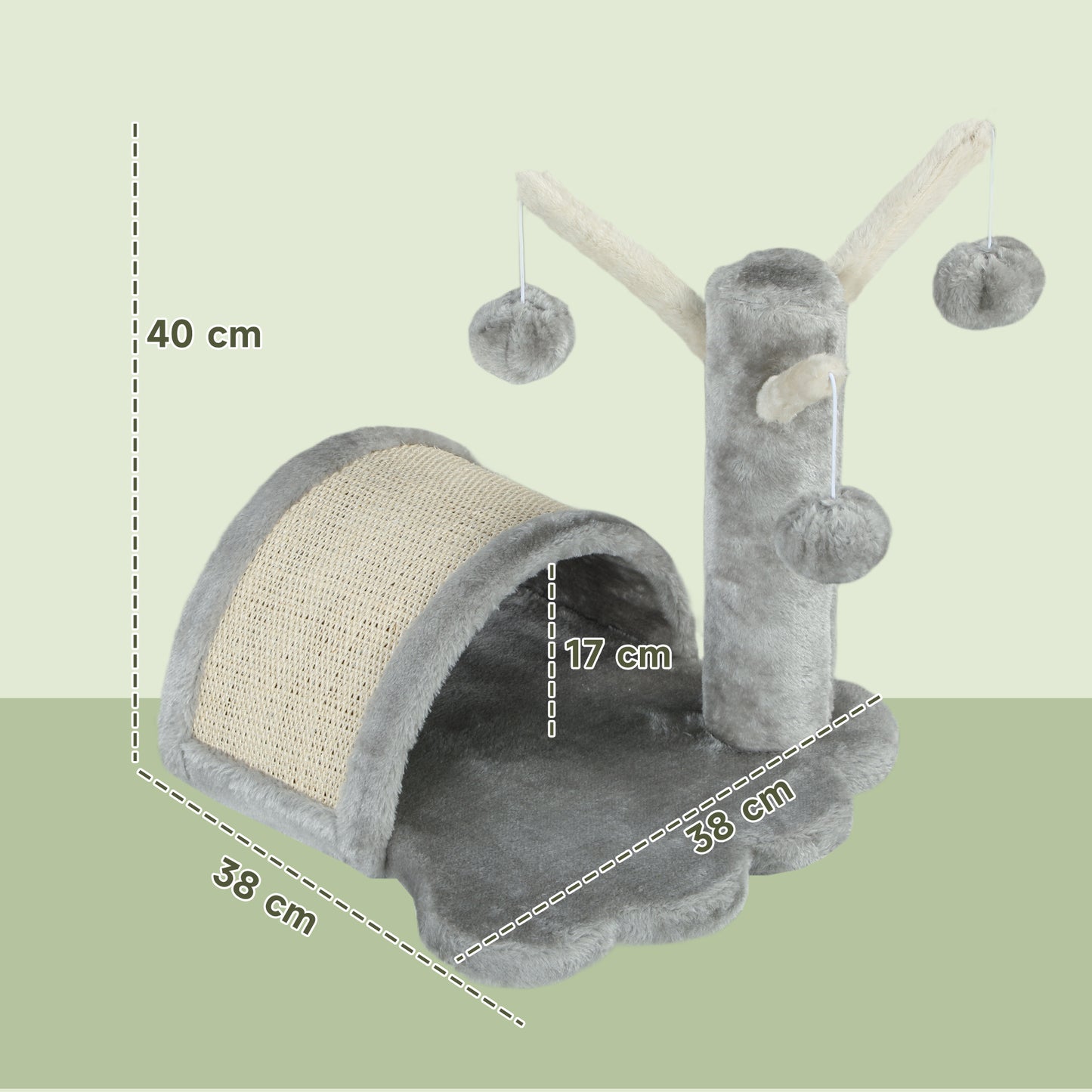 PawHut Kratzbaum 40 cm Kleiner Katzenturm mit Höhle, 2 Spielball, Kratzmatte, Katzenkratzbaum, Kletterbaum, für kleine &amp; große Katzen, Hellgrau