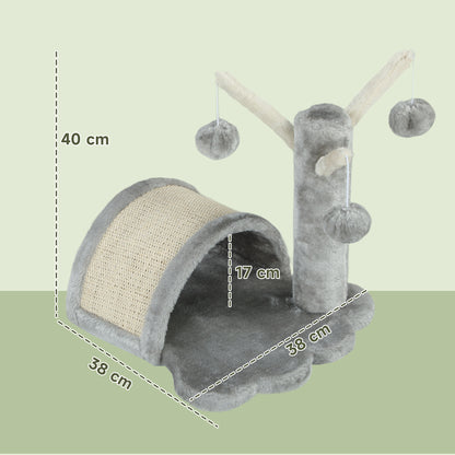 PawHut Kratzbaum 40 cm Kleiner Katzenturm mit Höhle, 2 Spielball, Kratzmatte, Katzenkratzbaum, Kletterbaum, für kleine &amp; große Katzen, Hellgrau