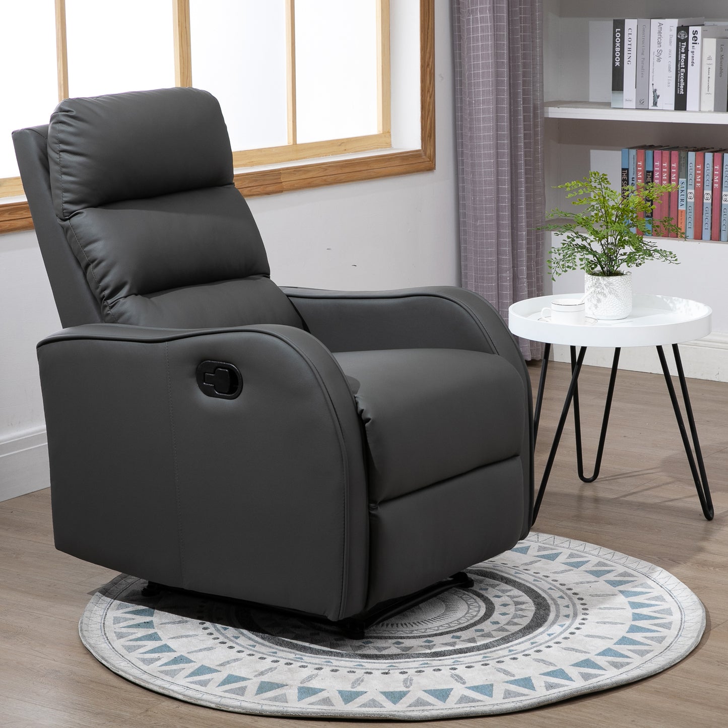 HOMCOM Relaxsessel mit Fußstütze, Liegesessel, ausklappbare Fußstütze, Kunstleder, Dunkelgrau