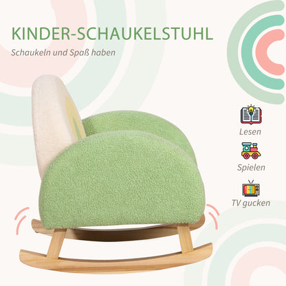 HOMCOM Schaukelstuhl für Kleinkinder Niedliches Design, Schaffell-Imitat, Eukalyptusholz Grün + Gelb Beige