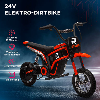 HOMCOM Elektro-Motorrad für Kinder, 24V Kindermotorrad mit Hupe, Leuchte, mit Drehgriff-Gashebel, 8-16 km/h, 8-12 Jahre, Rot