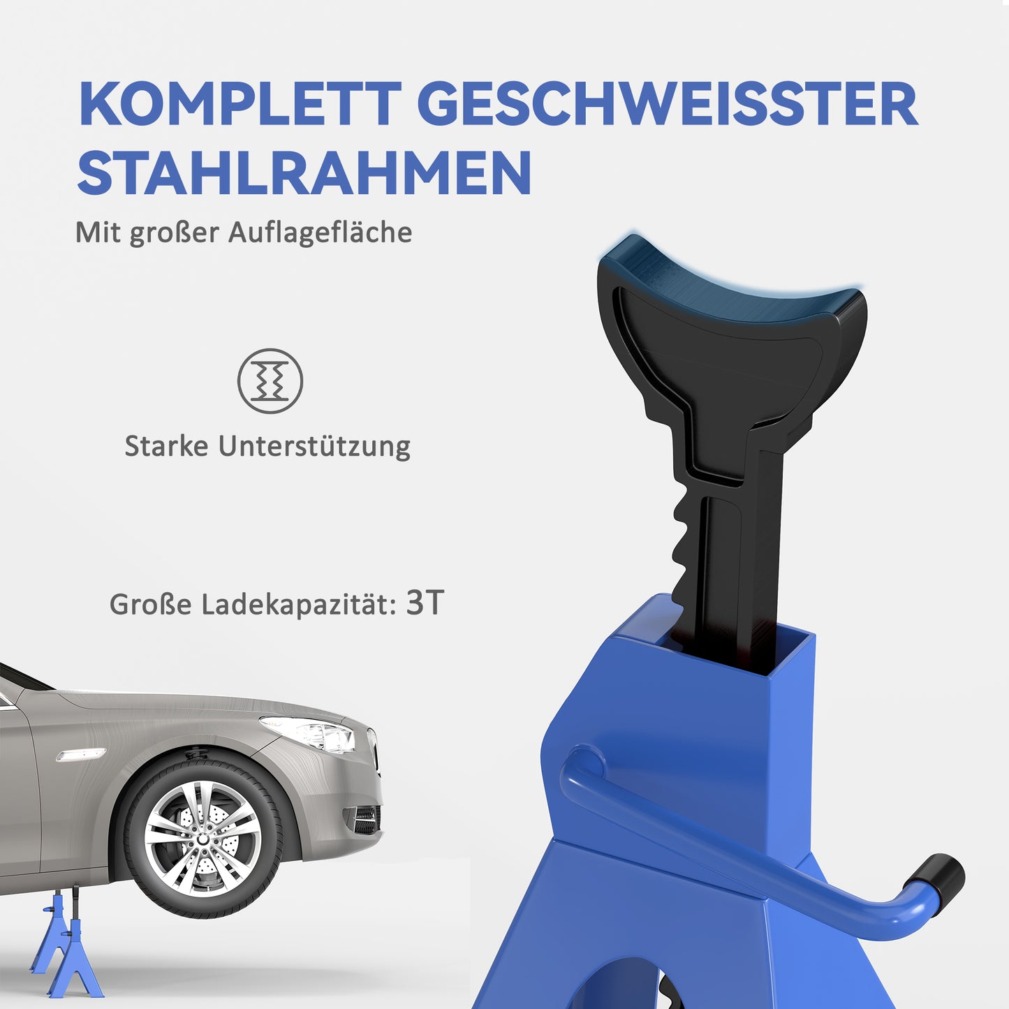 HOMCOM Unterstellbock 3 Tonnen Traglast 2 Stück Stützbock inkl Sicherungssplint 13 stufig Höhenverstellbar 385 mm bis 600 mm