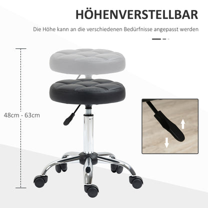 HOMCOM 2er-Set Rollhocker höhenverstellbar, Drehhocker 48-63 cm, Arbeitshocker 360° drehbar, Bürohocker für Büro, Salon, Massage, Spa, Schwarz
