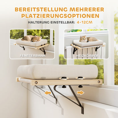 PawHut Katzenhaus mit Halterung für Fensterbänke und Heizungen, Kissen, Holzrahmen, Weiß