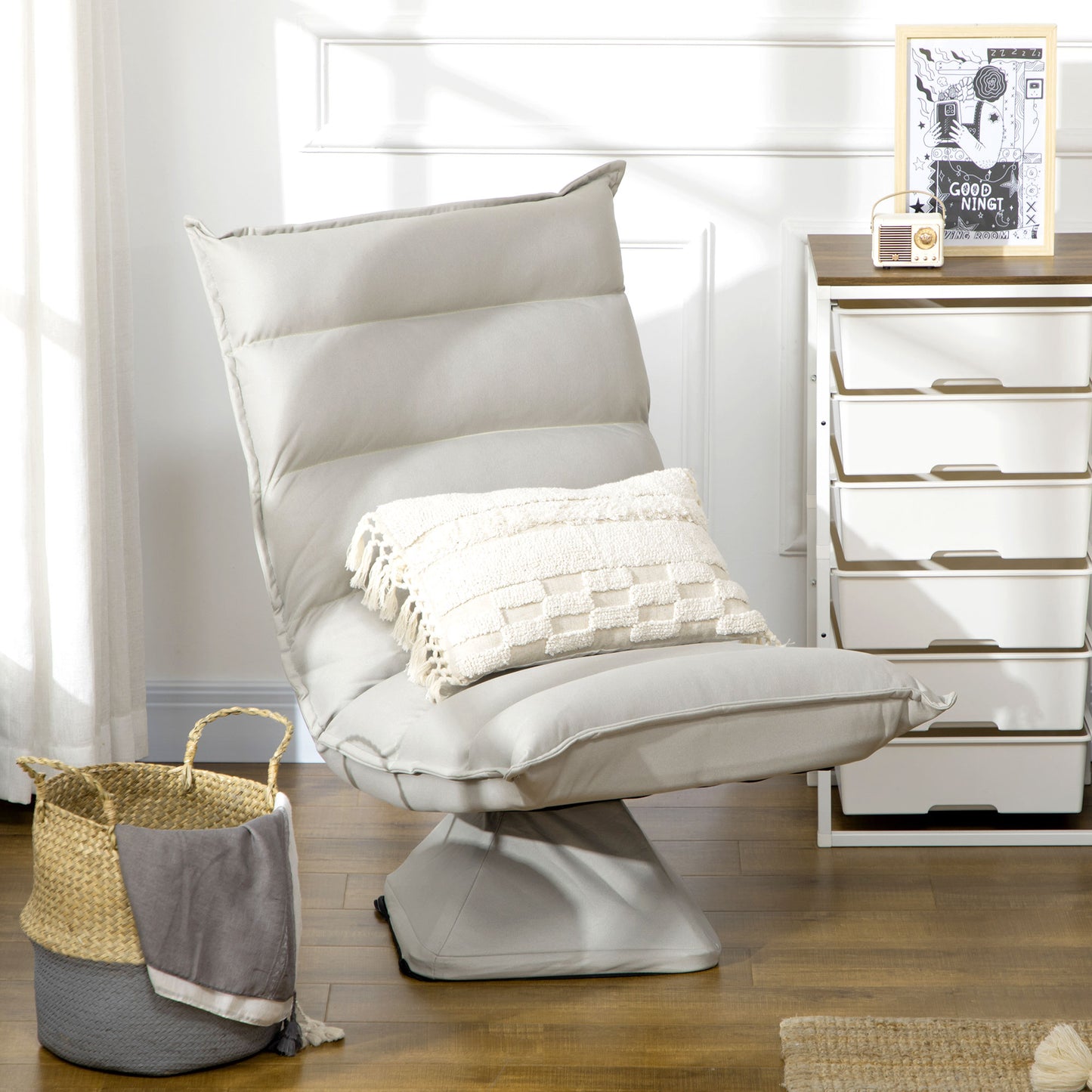 HOMCOM Sessel, drehbar, neigbare Rücklehne, Lederoptik, Stahlrahmen, hellgrau, 62 x 70 x 95 cm