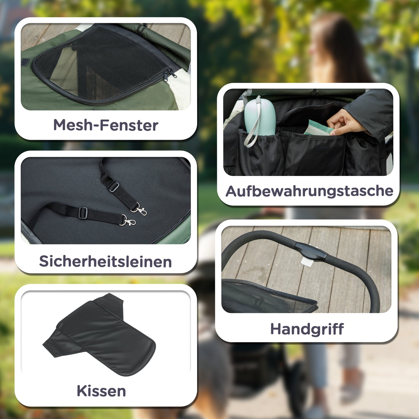 PawHut Hundewagen, Faltbarer Hundebuggy für große Hunde, Haustierwagen mit 4 Rädern, Sicherheitsleinen, Bremsen, Dunkelgrün