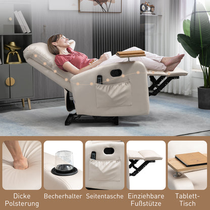 HOMCOM Massagesessel Relaxsessel Liegesessel, 1 Klapptisch, 1 Fußstütze; 77 cm x 93 cm x 105 cm, Beige