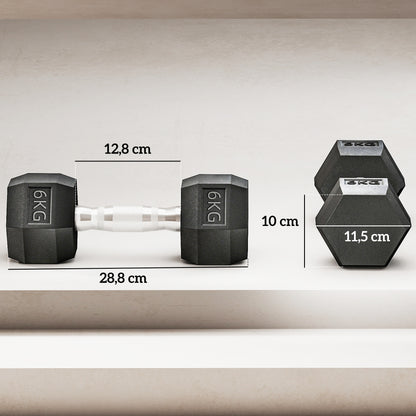 HOMCOM Hexagon Hanteln, 2er Set Hanteln mit gerändeltem Griff, Kurzhantelset aus Gusseisen, 2 x 6 kg, Kurzhanteln für Männer Frauen, Zuhause, Fitnessstudio, Krafttraining
