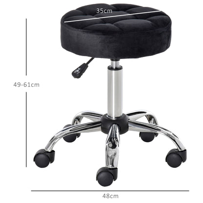 HOMCOM Salonhocker, höhenverstellbar, Bezug in Samtoptik, Ø35 x 49-61 cm, Schwarz